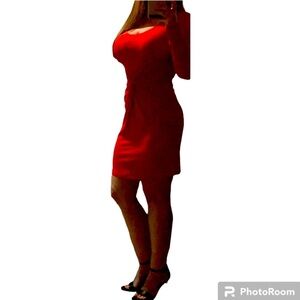 Red Dress Reversible Rushing Bodycon Holiday Stretchy Sexy Party Long Sleeve Lg